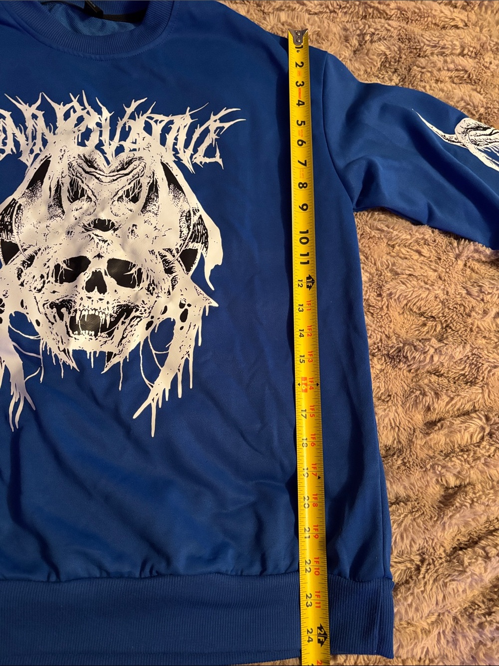 ROMWE Blue Crewneck Sweatshirt with White Skull Graphic - Picture 5 of 5